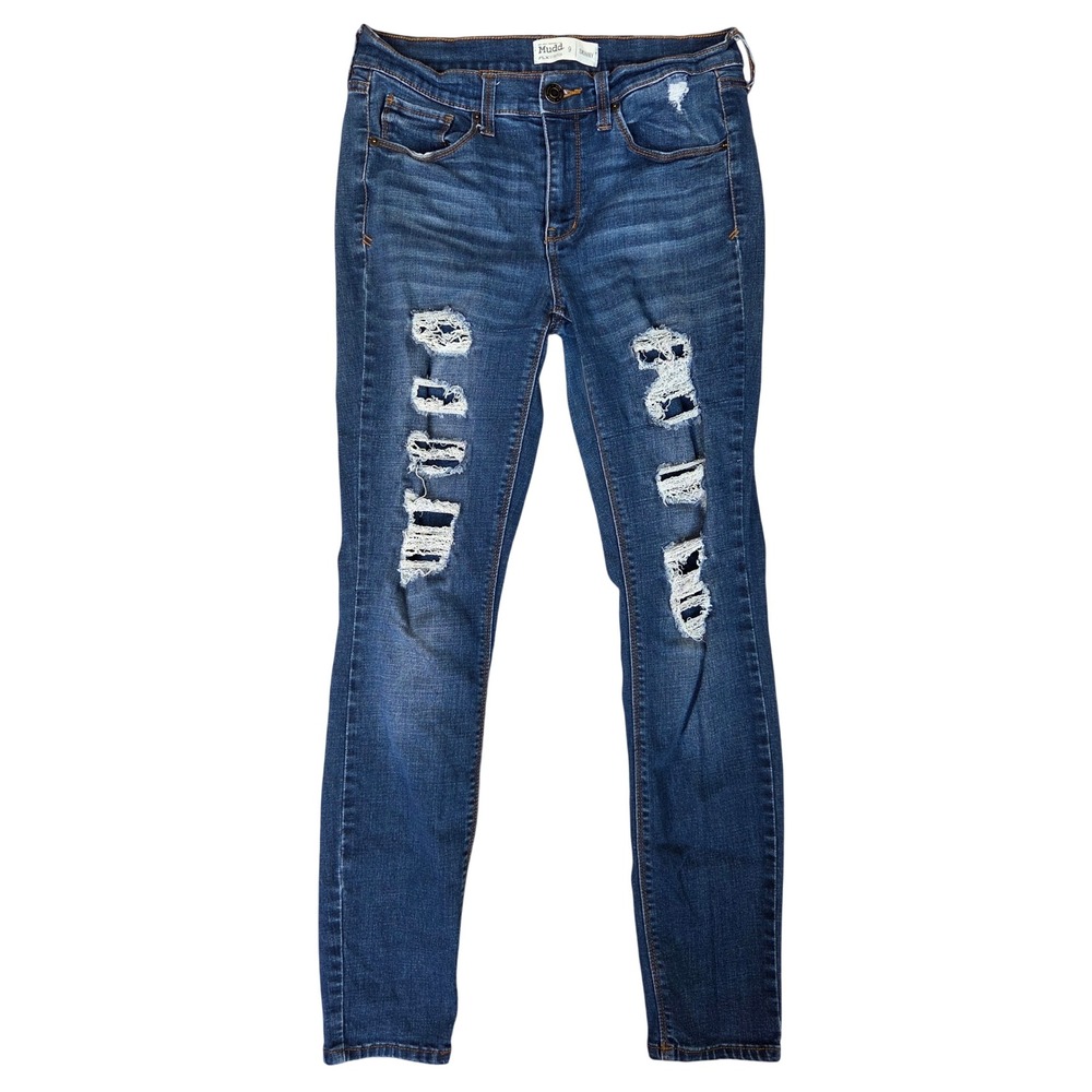 Mudd Womens Size 9 Skinny Jeans Medium Wash Distressed Ripped FLX Stretch Denim